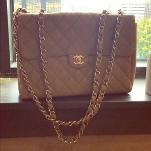 Chanel Authentic Leather Shoulder Bag Tan/Gold